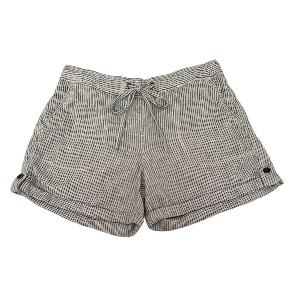 Per Se Linen Viscose Shorts Stripe 15-Navy Blue / White  pockets front & back M - Picture 6 of 8